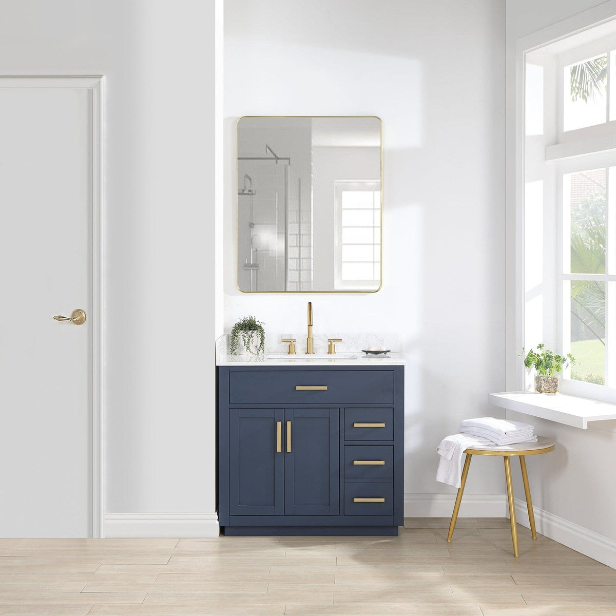 Altair Design Gavino 36" Single Bathroom Vanity in Royal Blue with Grain White Composite Stone Countertop