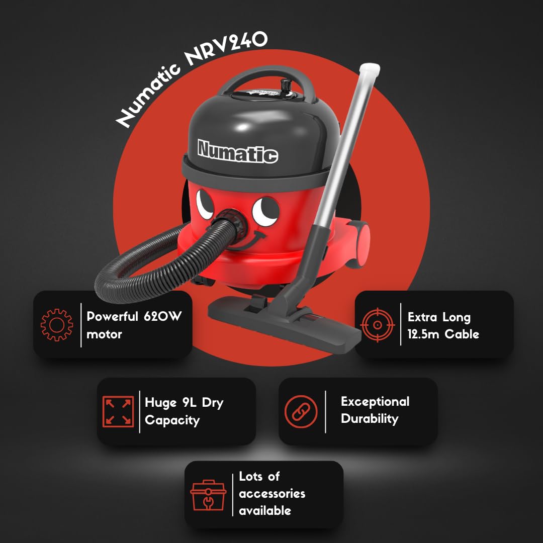Numatic Henry NRV240-11 Commercial Dry Vacuum Cleaner 620W 9L with NA1 Kit