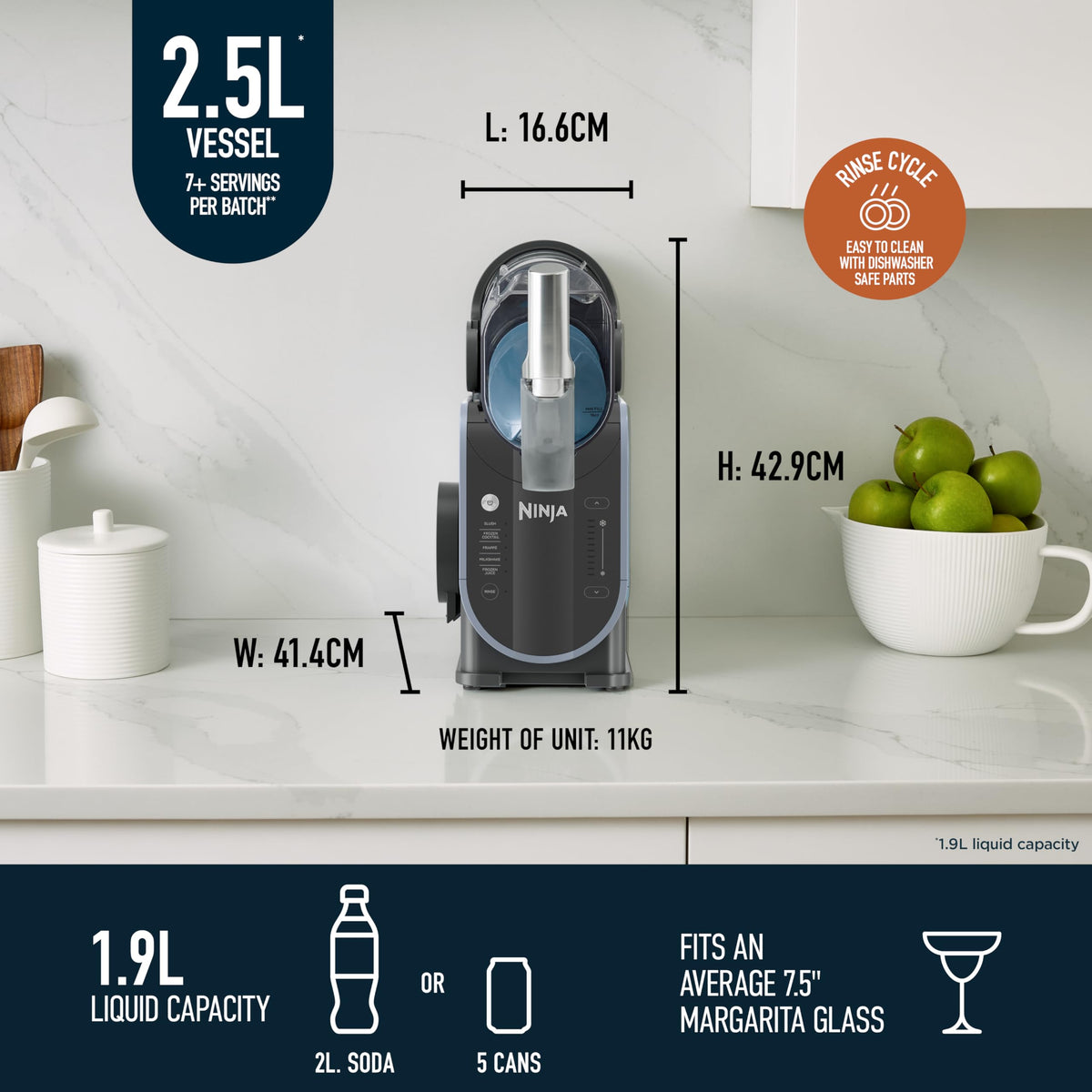 Ninja SLUSHi Frozen Drink Maker FS301UK, 1.9L, Arctic Blue & Grey