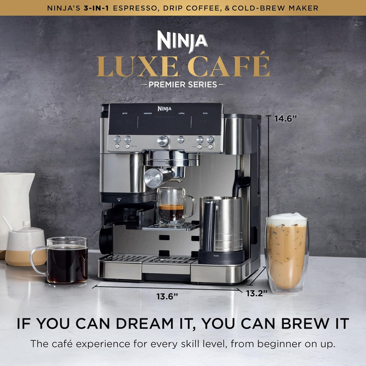 Ninja Luxe Café Premier Series - 3-in-1 Espresso Machine with Barista Assist Technology - ES601UK