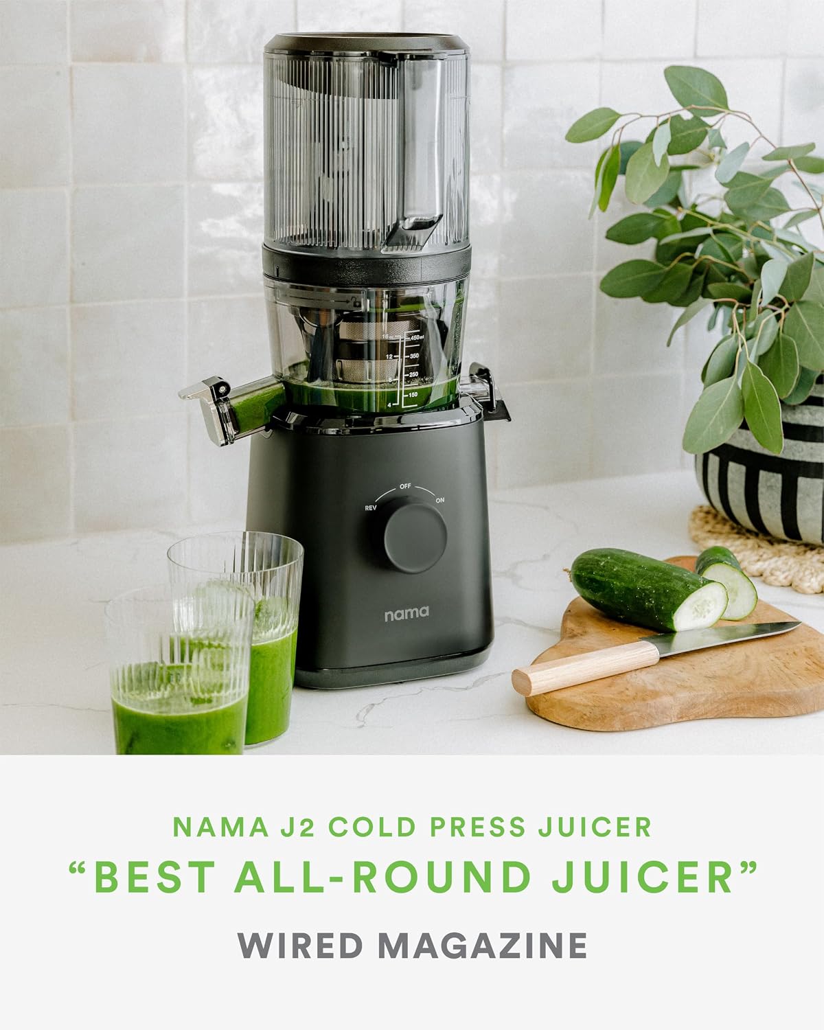 NAMA Cold Press Juicer - Hands-Free Self-Feeding Hopper with 15-Year Warranty - J2