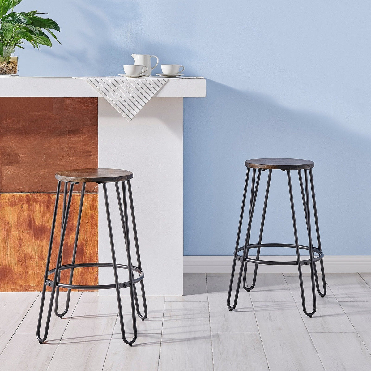 New Pacific Direct Joe KD Backless Stool Wood Seat, (Set of 2) 9300115