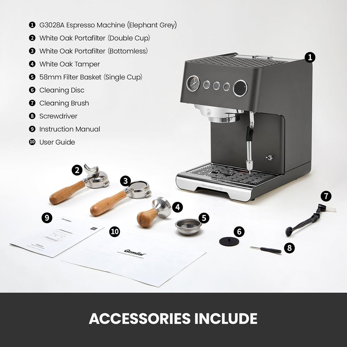 Gemilai G3028A Espresso Machine - 15 Bar with Dual PID, Adjustable OPV & Auto Milk Frother - G3028A