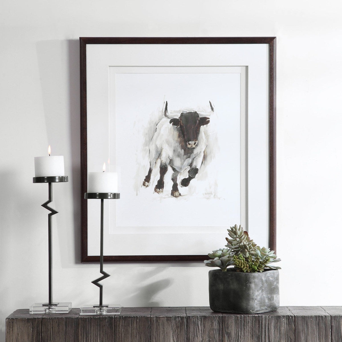 Uttermost Rustic Bull Framed Animal Print 41606
