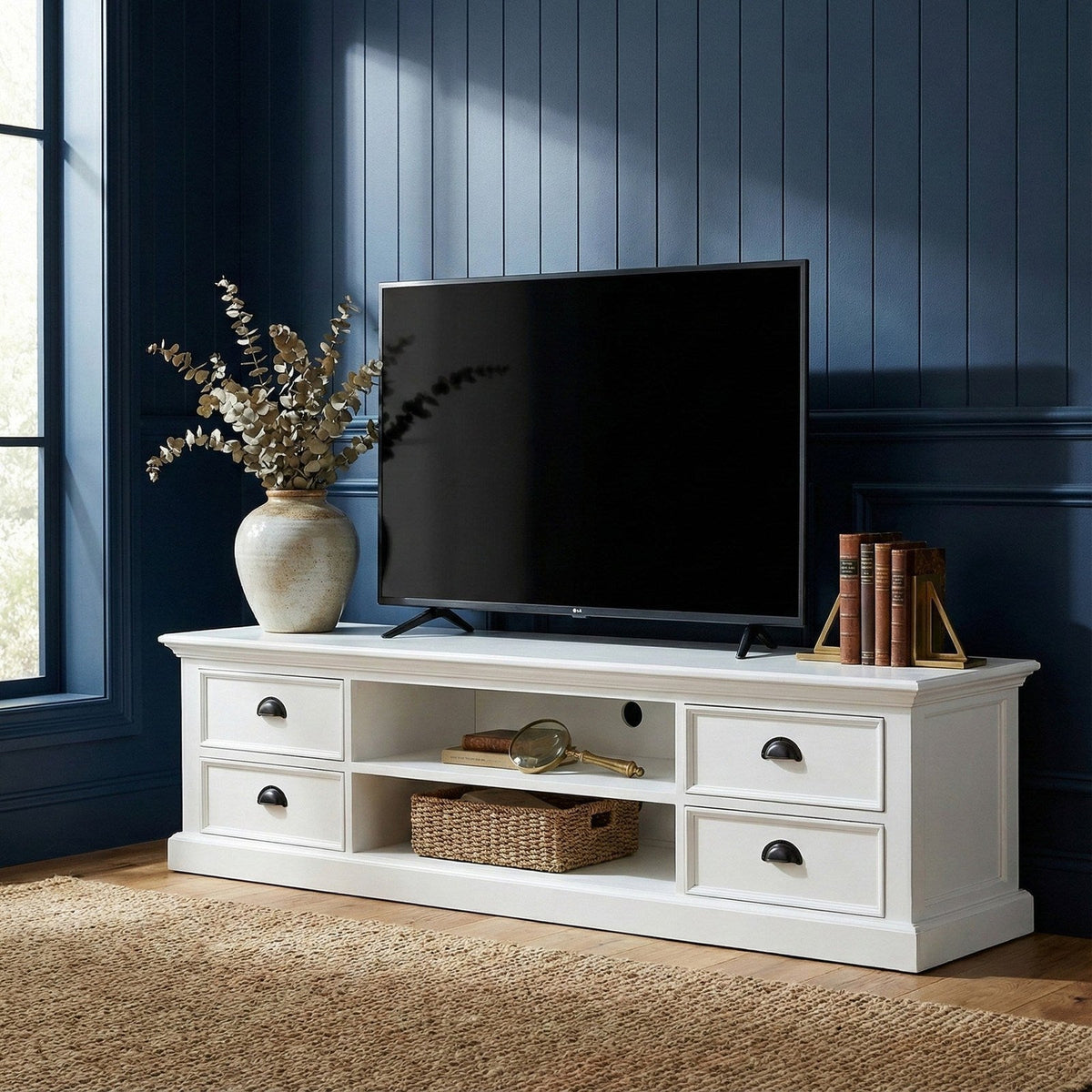 NovaSolo Halifax Large Entertainment Center with 4 Drawers White CA631