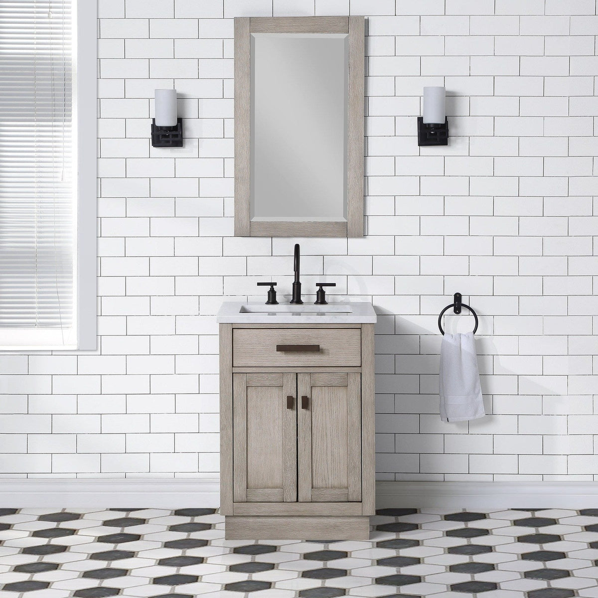 Water Creation Chestnut 24" Single Sink Carrara White Marble Countertop Vanity In Grey Oak
