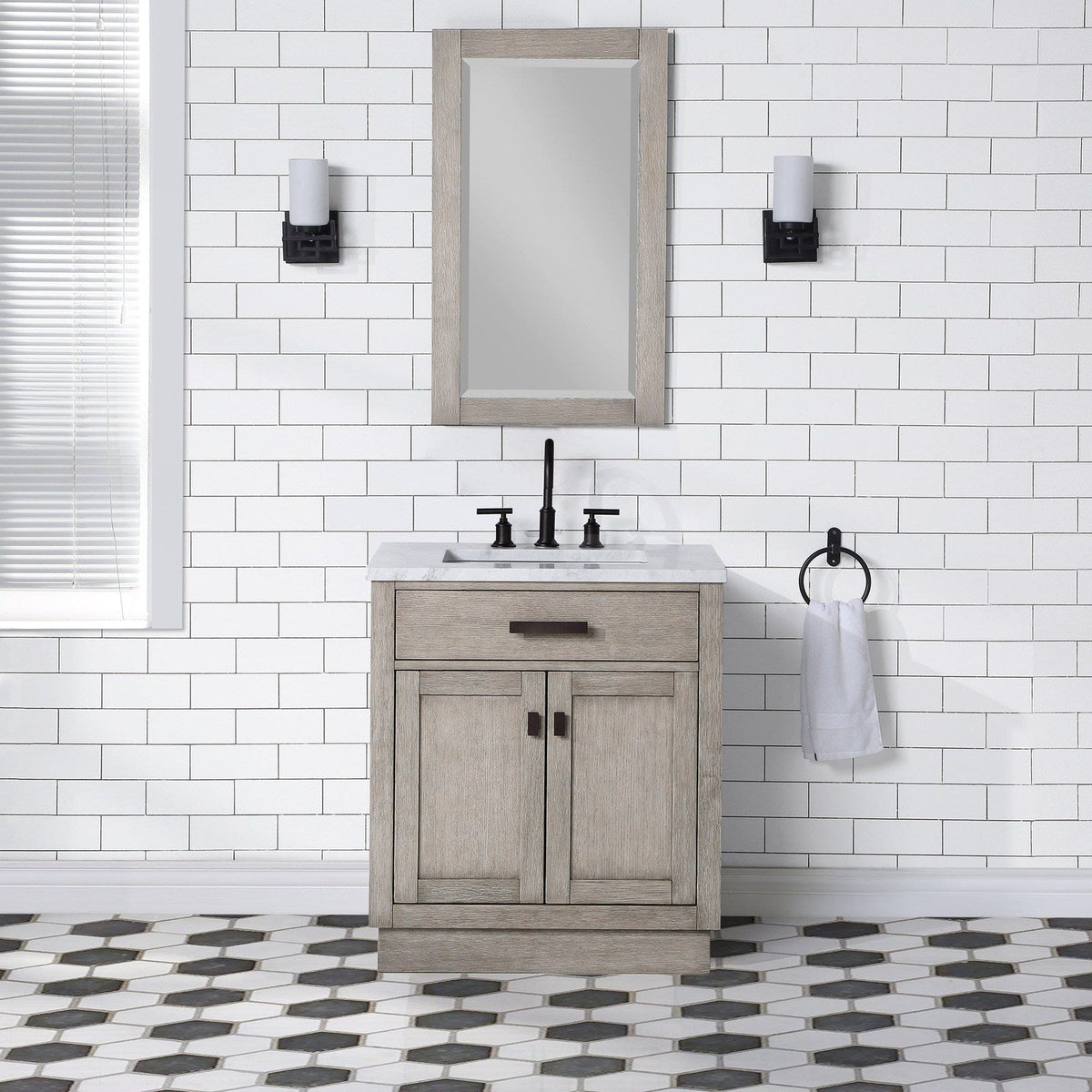 Water Creation Chestnut 30" Single Sink Carrara White Marble Countertop Vanity In Grey Oak