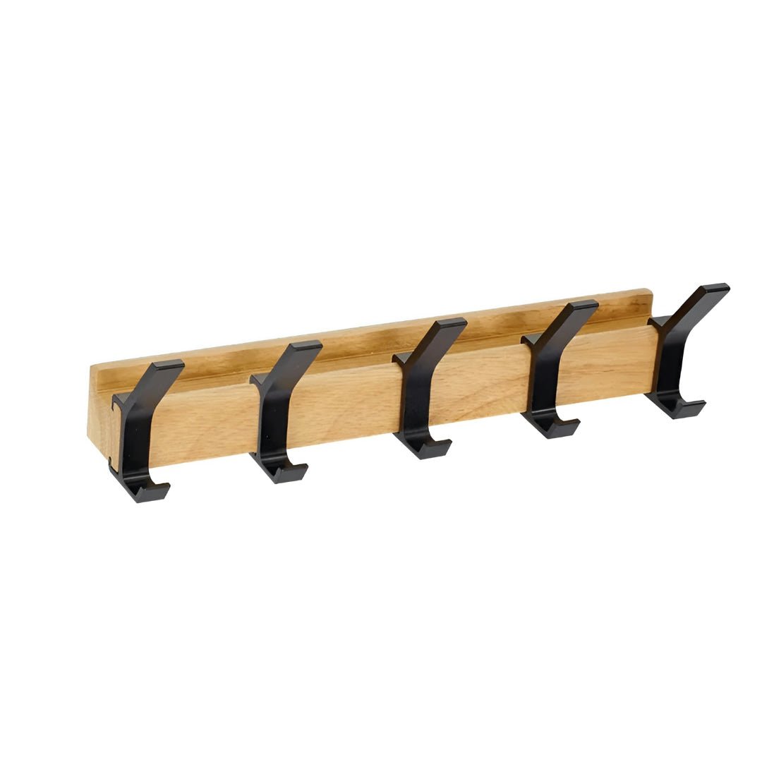 Wall-Mounted Wooden Coat Rack with 5 Sliding Double Hooks