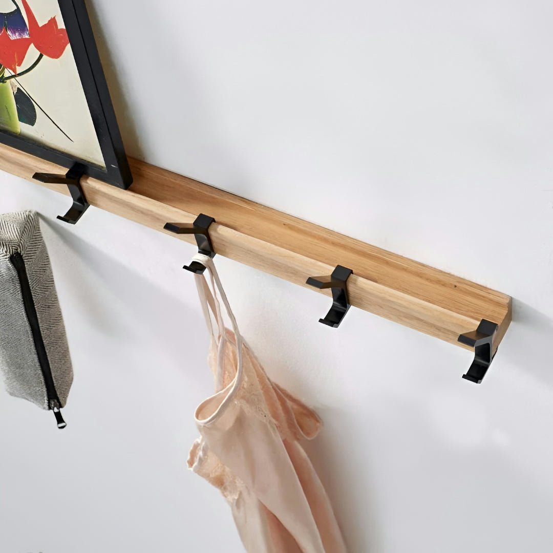 Wall-Mounted Wooden Coat Rack with 5 Sliding Double Hooks