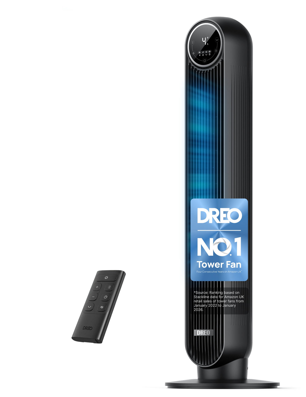 Dreo Tower Fan 307 Quiet Oscillating Bladeless Fan with Remote, 90cm, Black