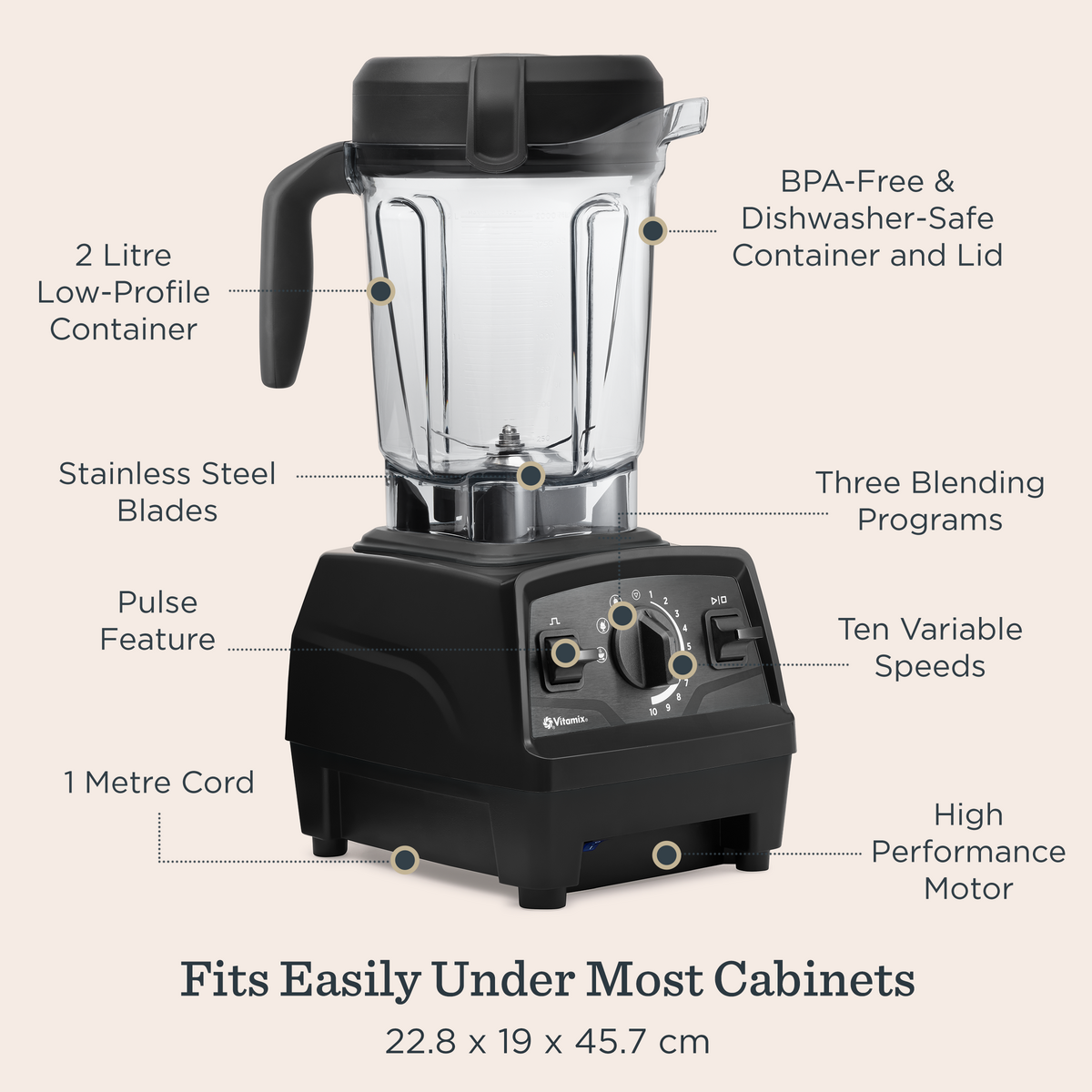 Vitamix Explorian E520 Blender, 2 Litre Low-Profile Container, 3 Programmes, 10 Speeds