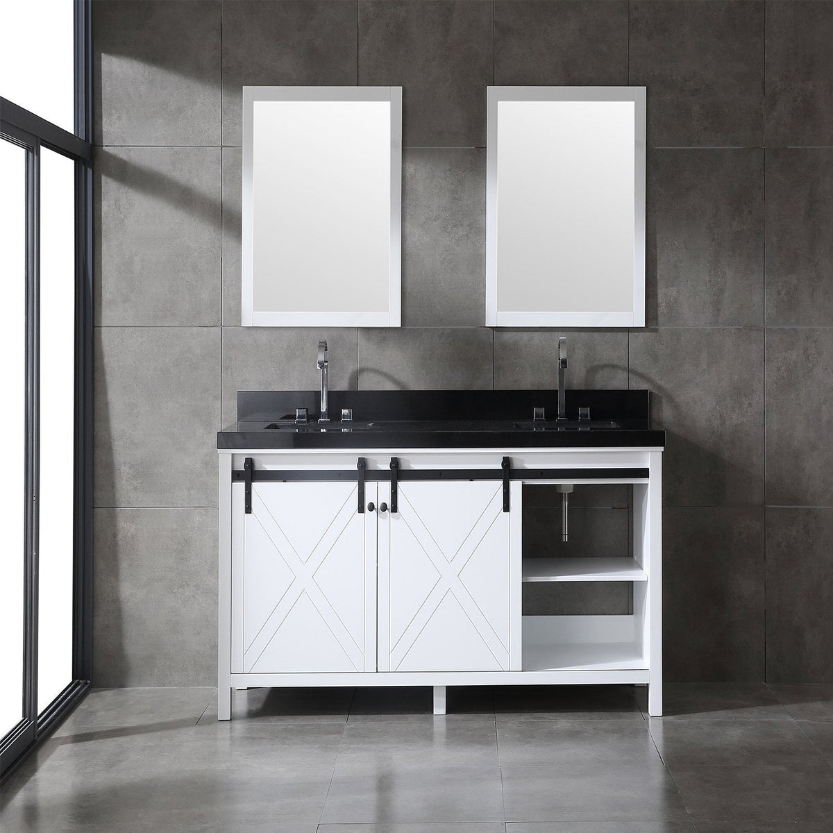 Eviva Dallas 72" White Bathroom Vanity with Absolute Black Granite Countertop