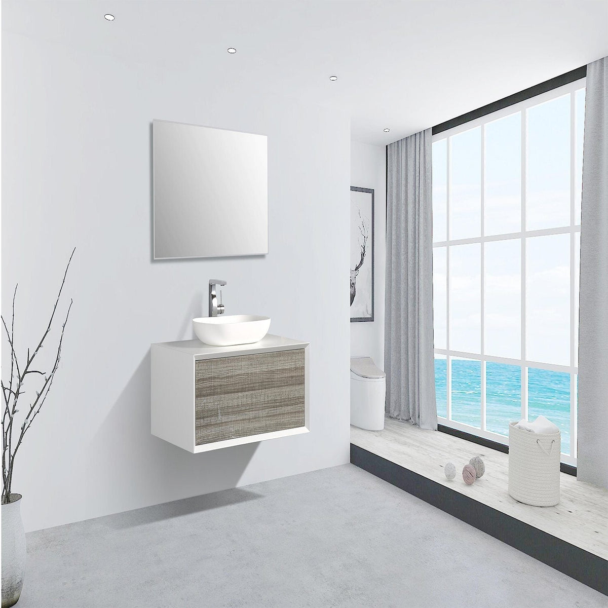 Eviva Santa Monica 36" Wall Mount Bathroom Vanity with White Porcelain Vessel Sink
