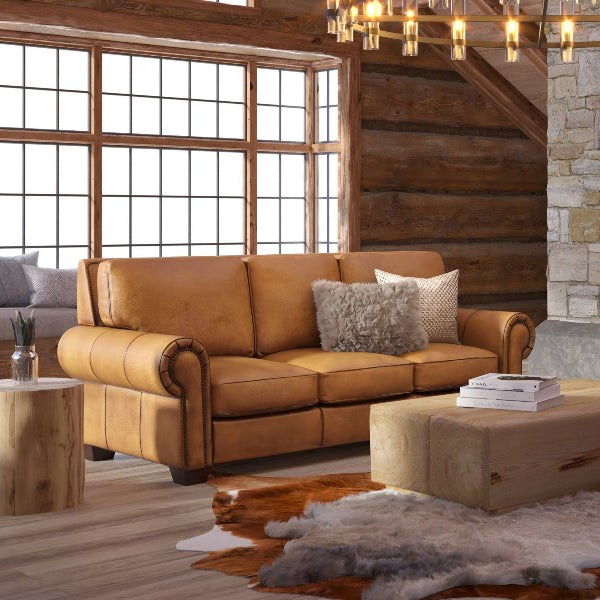 GTR Valencia 100% Top Grain Hand Antiqued Leather Traditional Sofa