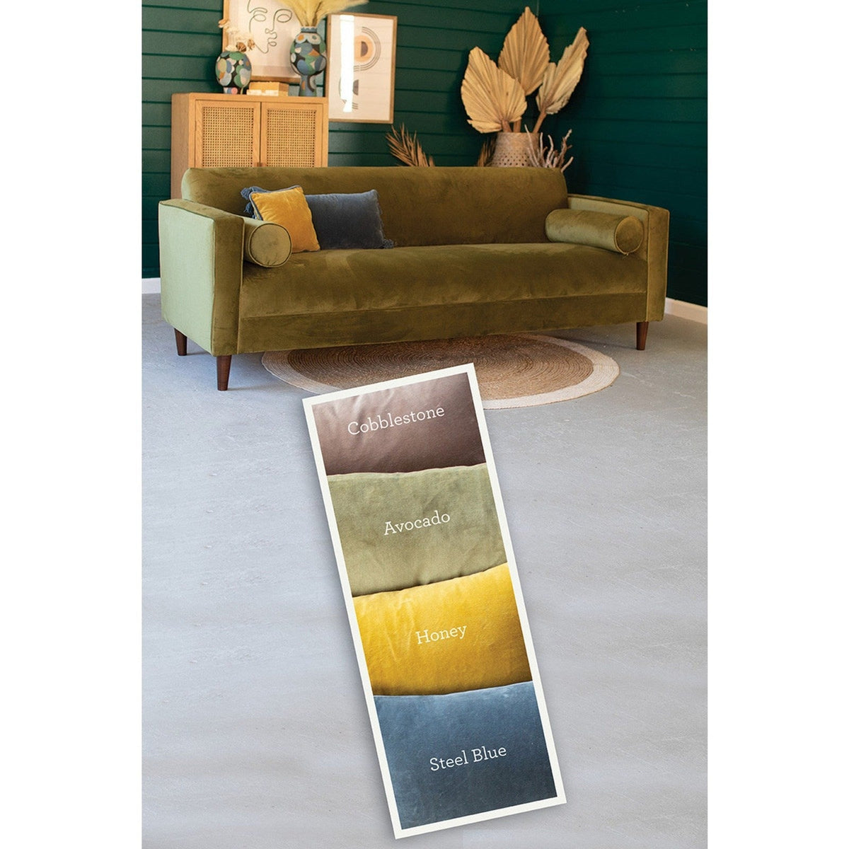 Kalalou Velvet Loveseat With Two Bolster Pillows \ Avocado