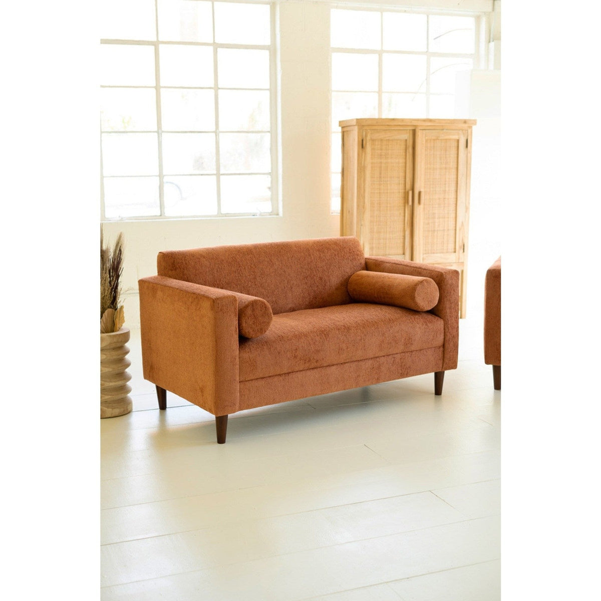 Kalalou Rust Chenille Boucle Loveseat