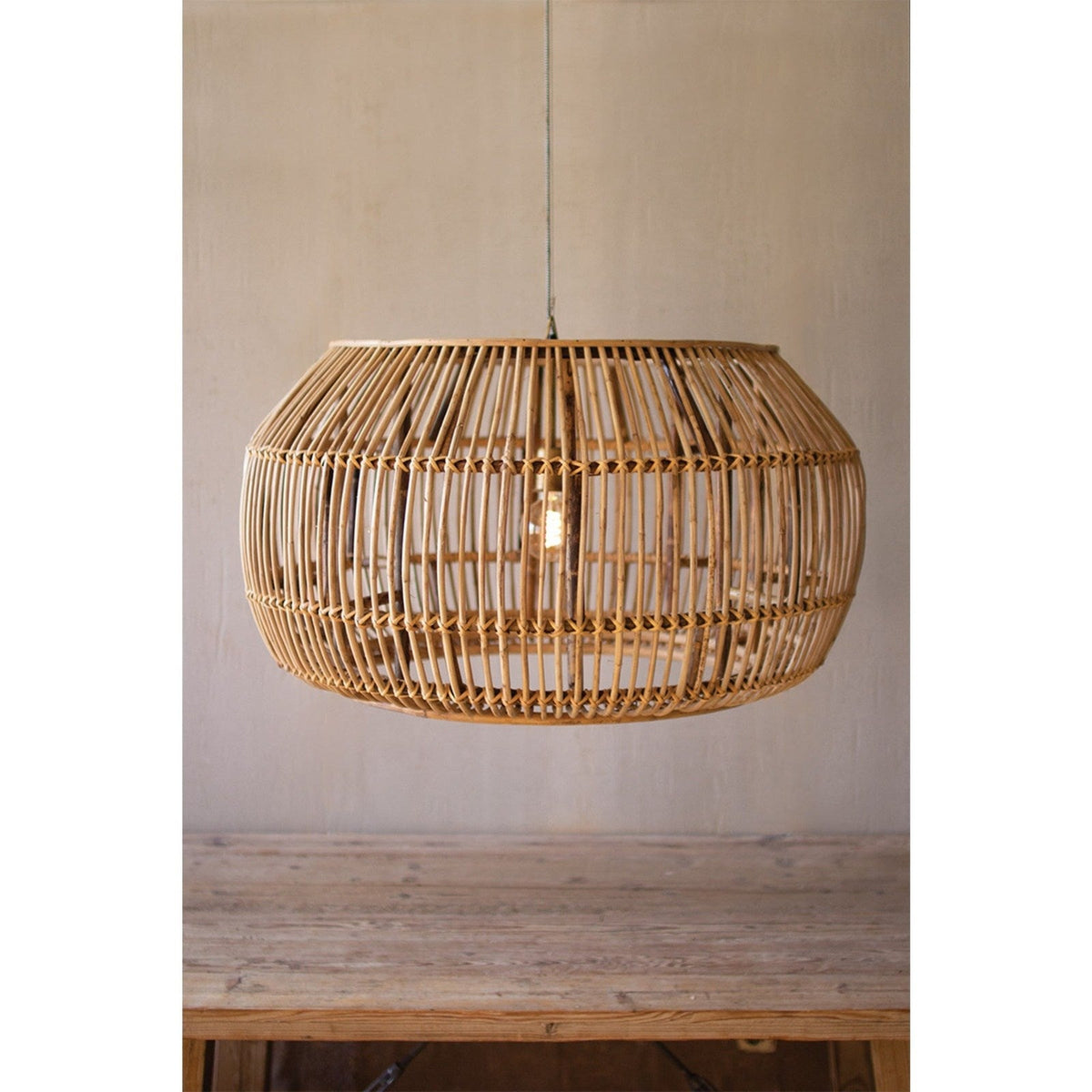 Kalalou Large Round Bamboo Pendant Light