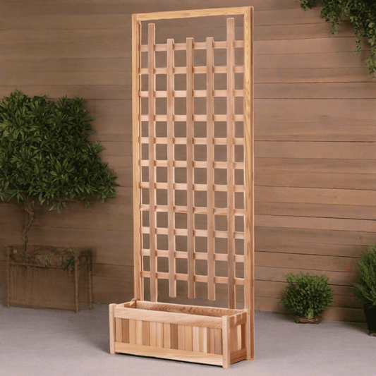 All Things Cedar 32w x 11d x 12h Planter Box with Trellis Privacy Screen Set PL30-T