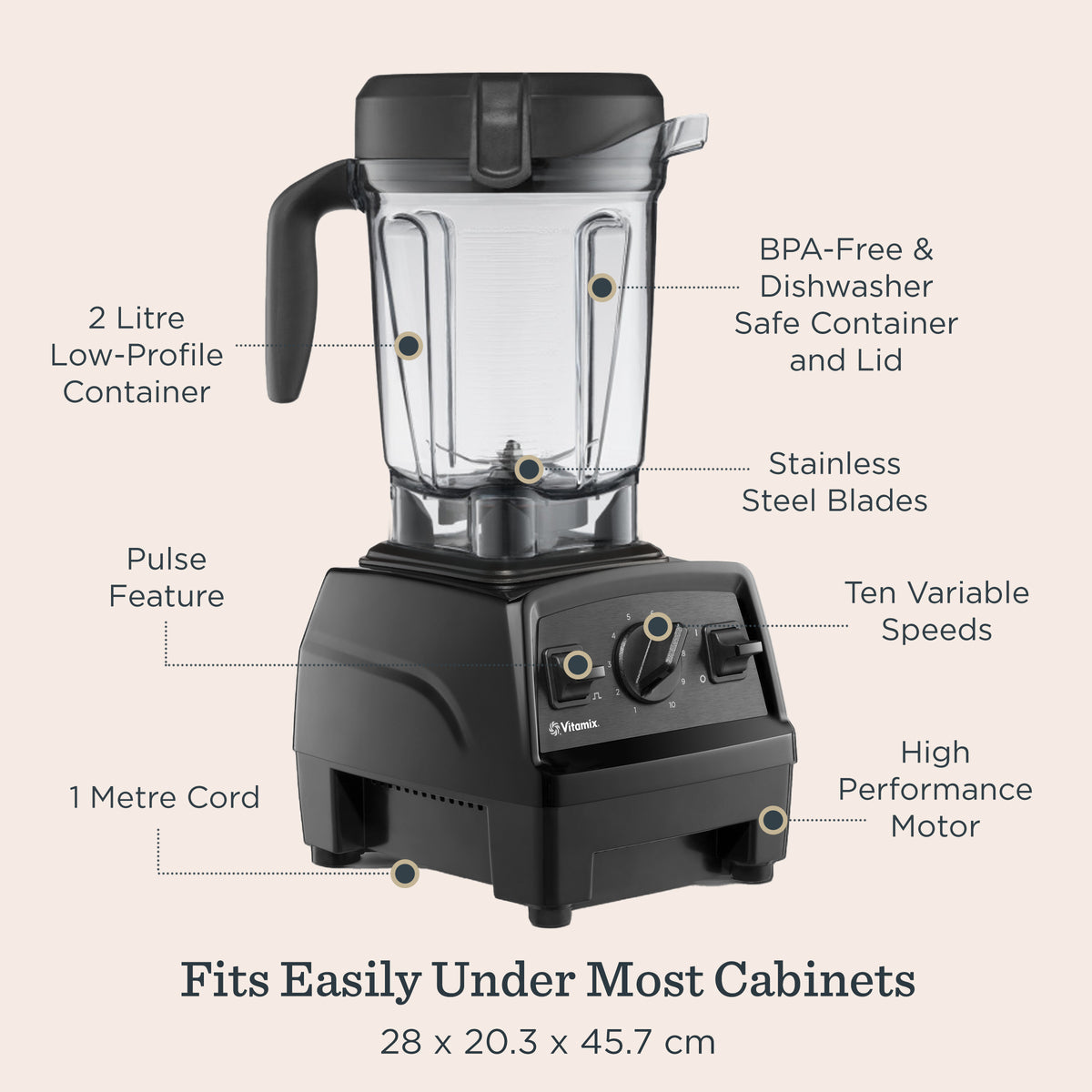 Vitamix Explorian E320 High-Performance Blender, 2 Litre Low-Profile Container, 10 Speeds, Black
