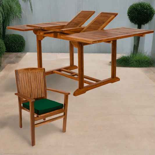 All Things Cedar 5-Piece Butterfly Extension Table Stacking Chair Set with Green Cushions TD72-24-G