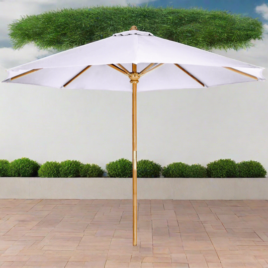 All Things Cedar 10-ft Teak Market Umbrella with Royal White Canopy TU90-RW