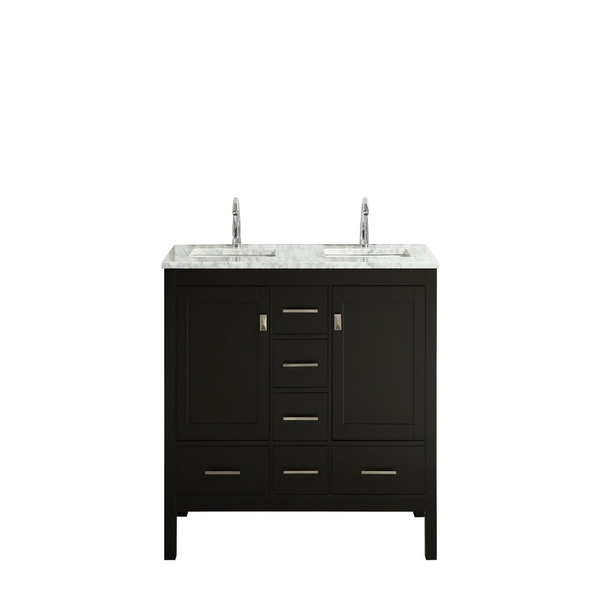 Eviva London 48" X 18" Transitional Bathroom Vanity with White Carrara Marble and Double Porcelain Sinks