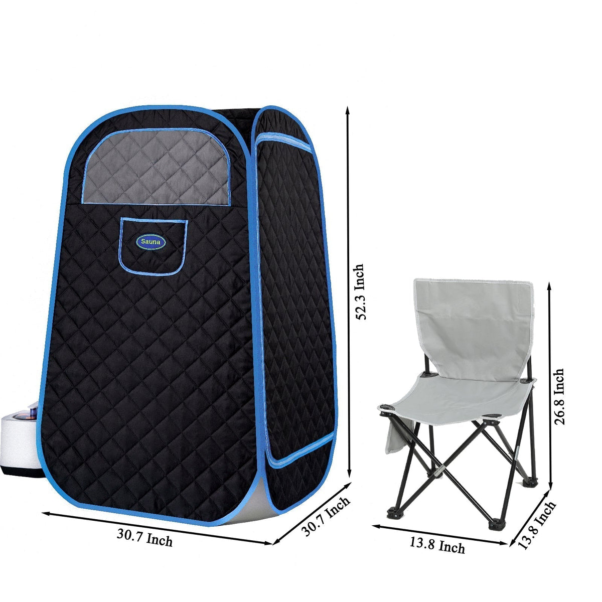 Portable Folding Steam Sauna with 1000W 2.2L Steamer, Remote & Chair - Black