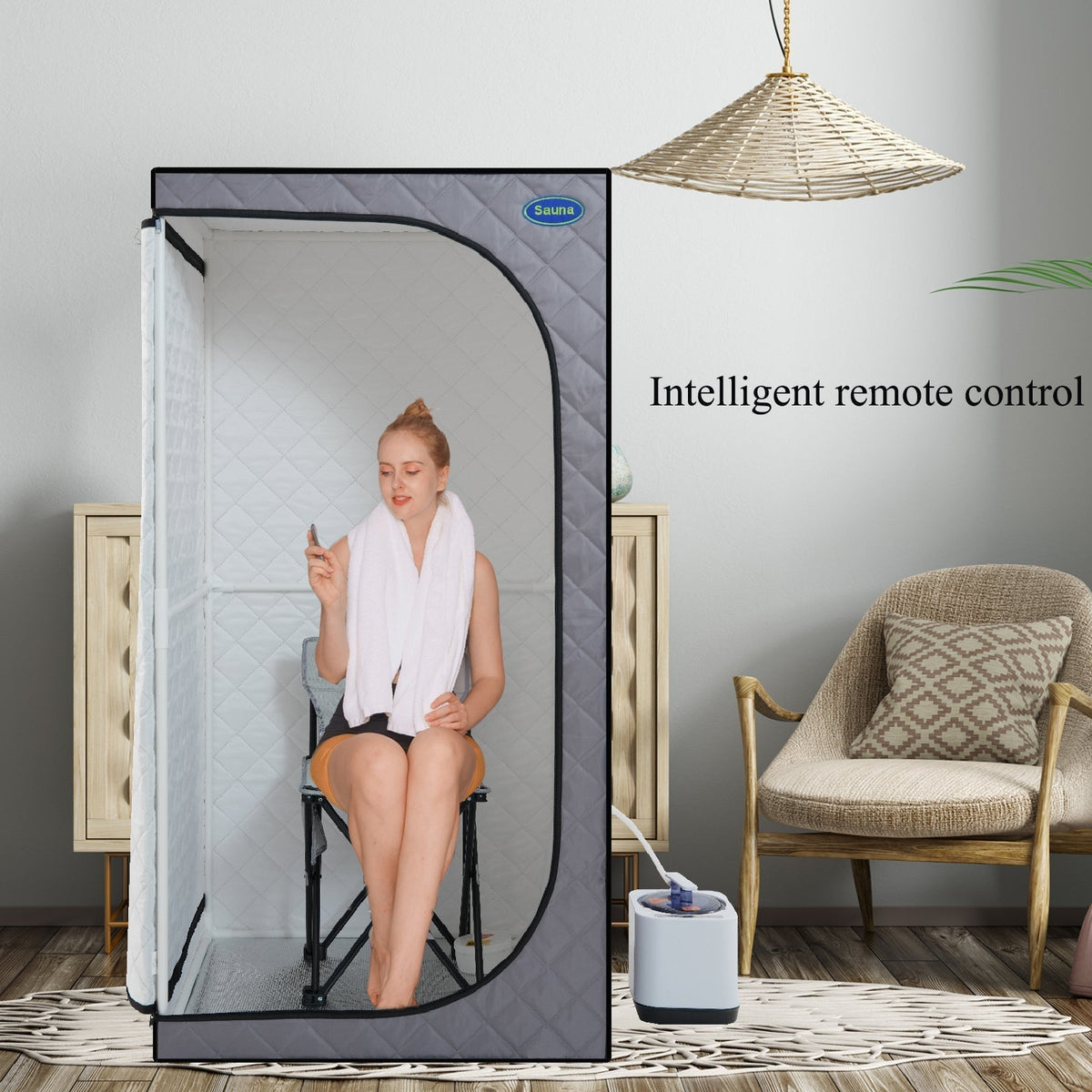 Portable Steam Sauna Tent with 2.2L Steamer, Remote Control & Folding Chair - Grey