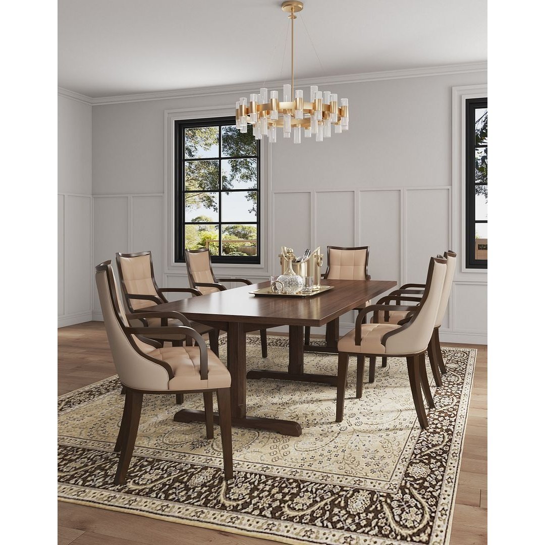 Manhattan Comfort Fifth Avenue Faux Leather Dining Armchair in Tan and Walnut
