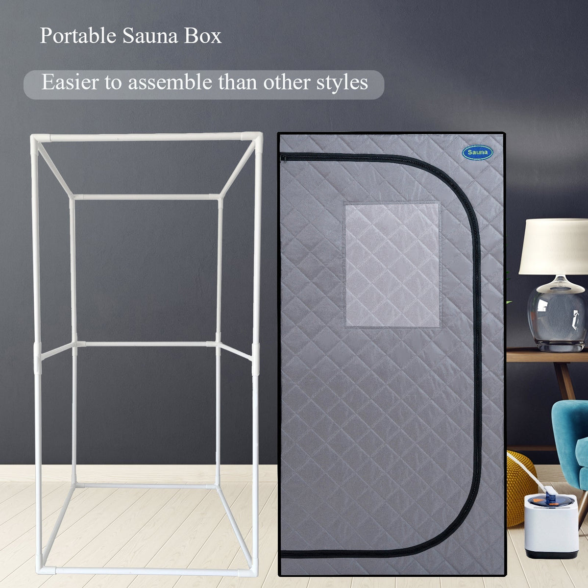 Portable Steam Sauna Tent with 2.2L Steamer, Remote Control & Folding Chair - Grey