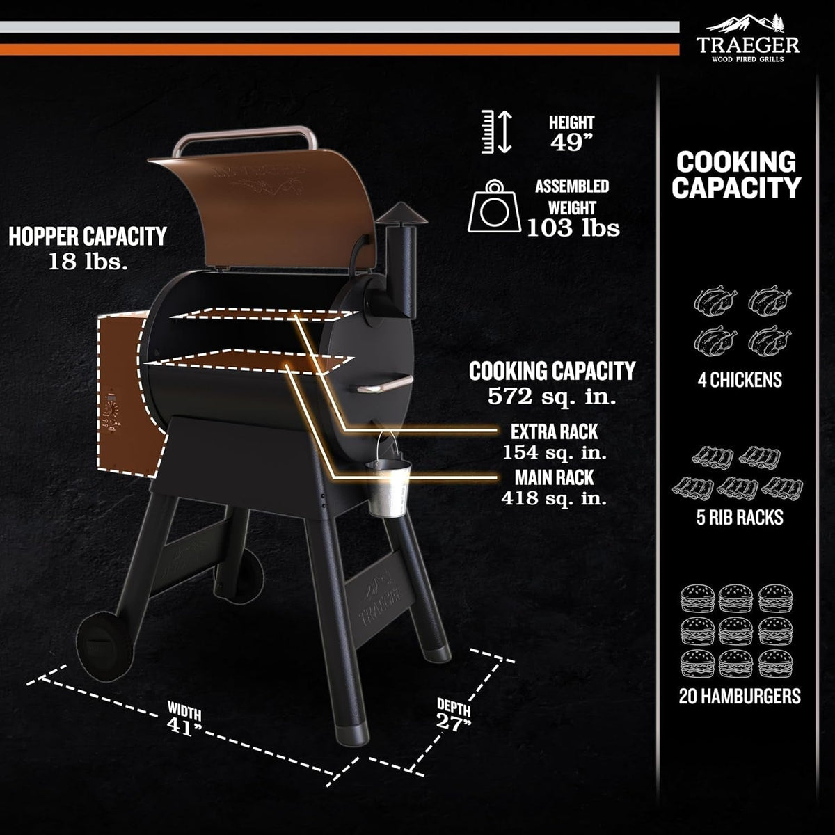 Traeger Pro 22 Wood Pellet Grill & Smoker - 6-in-1 BBQ with 572 Sq In Cooking Area & Digital Pro Controller - TFB57PZBO