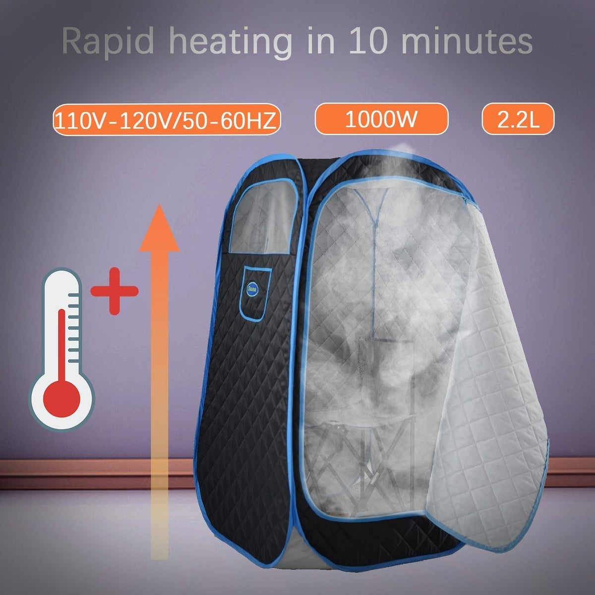Portable Folding Steam Sauna with 1000W 2.2L Steamer, Remote & Chair - Black