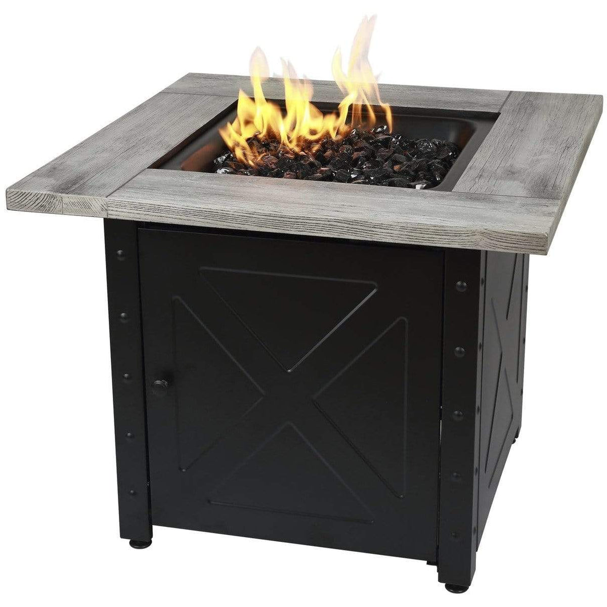 Endless Summer The Mason, 30" Square Gas Outdoor Fire Pit with Printed Wood Lat look Cement Resin Mantel GAD15300ES