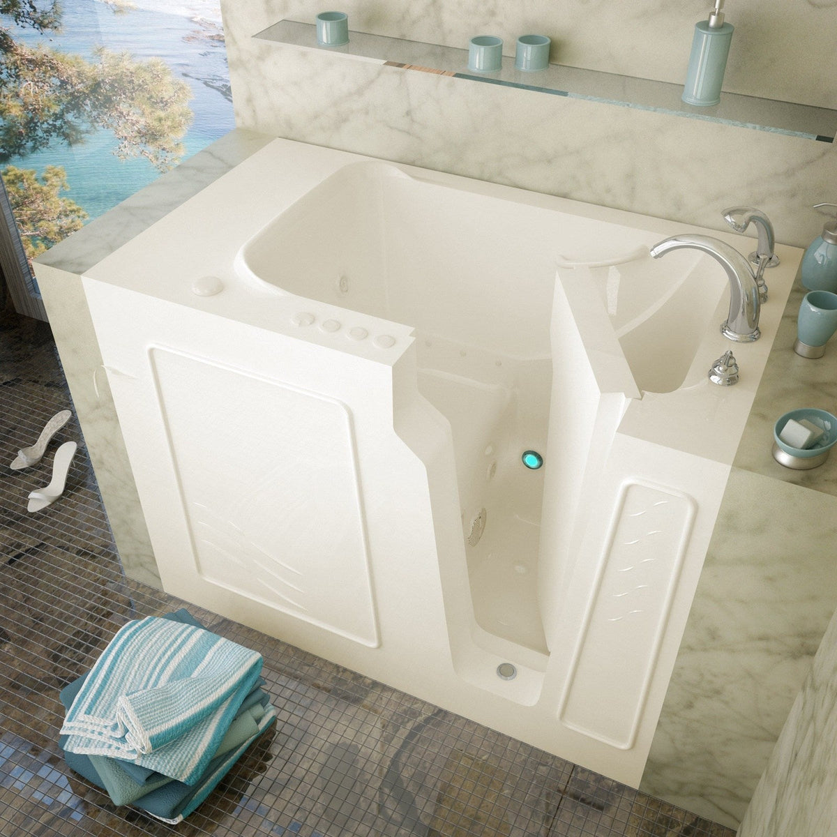 MediTub  Walk-In 29 x 52 Right Drain Biscuit Whirlpool & Air Jetted Walk-In Bathtub 2952RBD