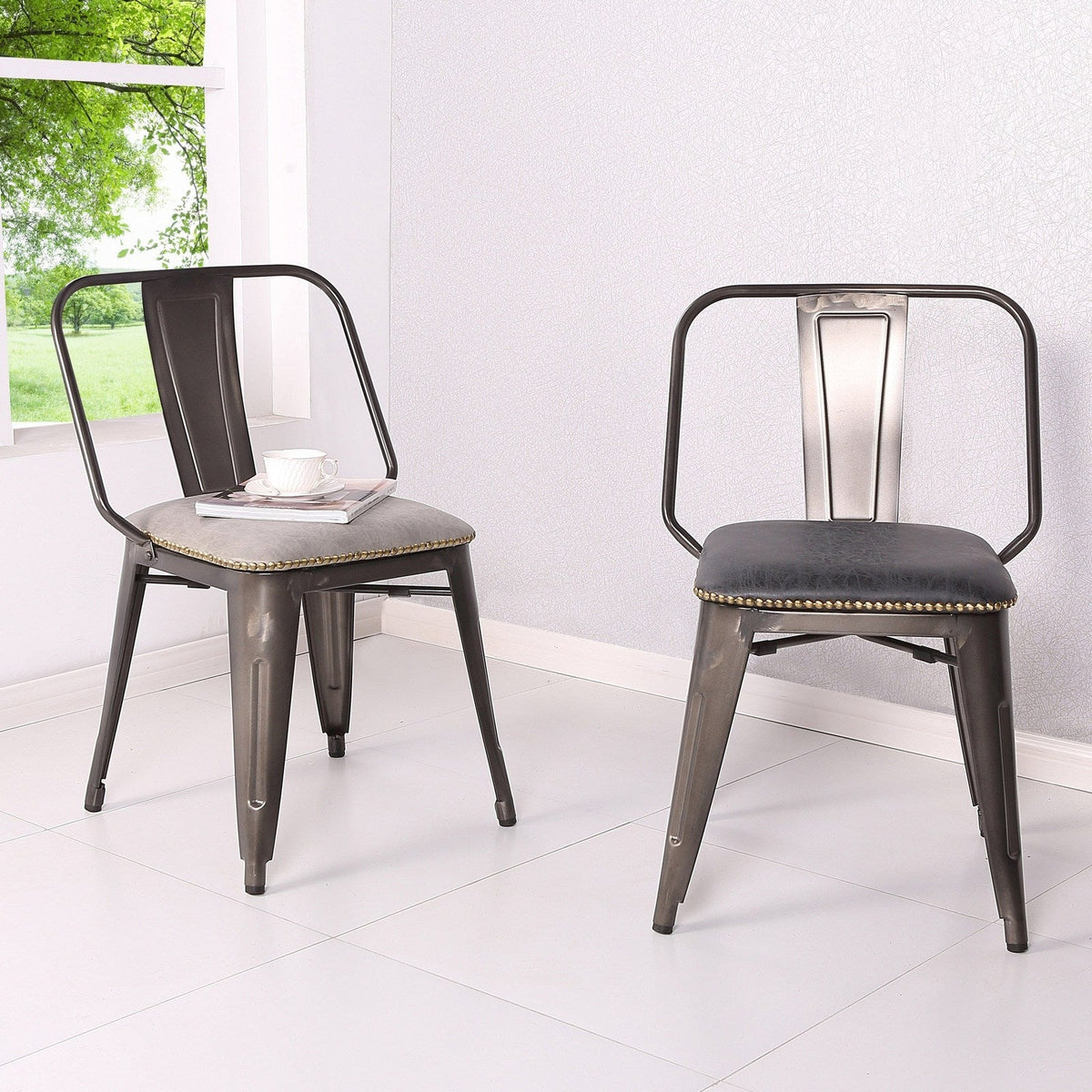 New Pacific Direct Brian PU Leather Metal Side Chair, (Set of 4) 9300030-240