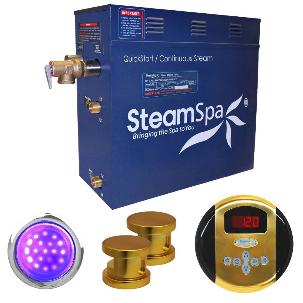 SteamSpa Indulgence 12 KW QuickStart Acu-Steam Bath Generator Package in Polished Gold IN1200GD