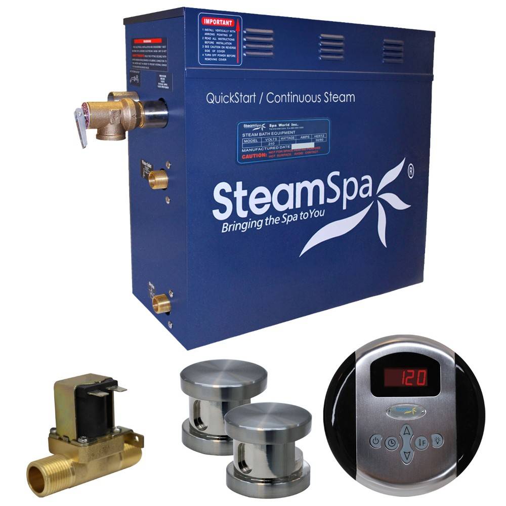 SteamSpa Oasis 12 KW QuickStart Acu-Steam Bath Generator Package with Built-in Auto Drain in Brushed Nickel OA1200BN-A