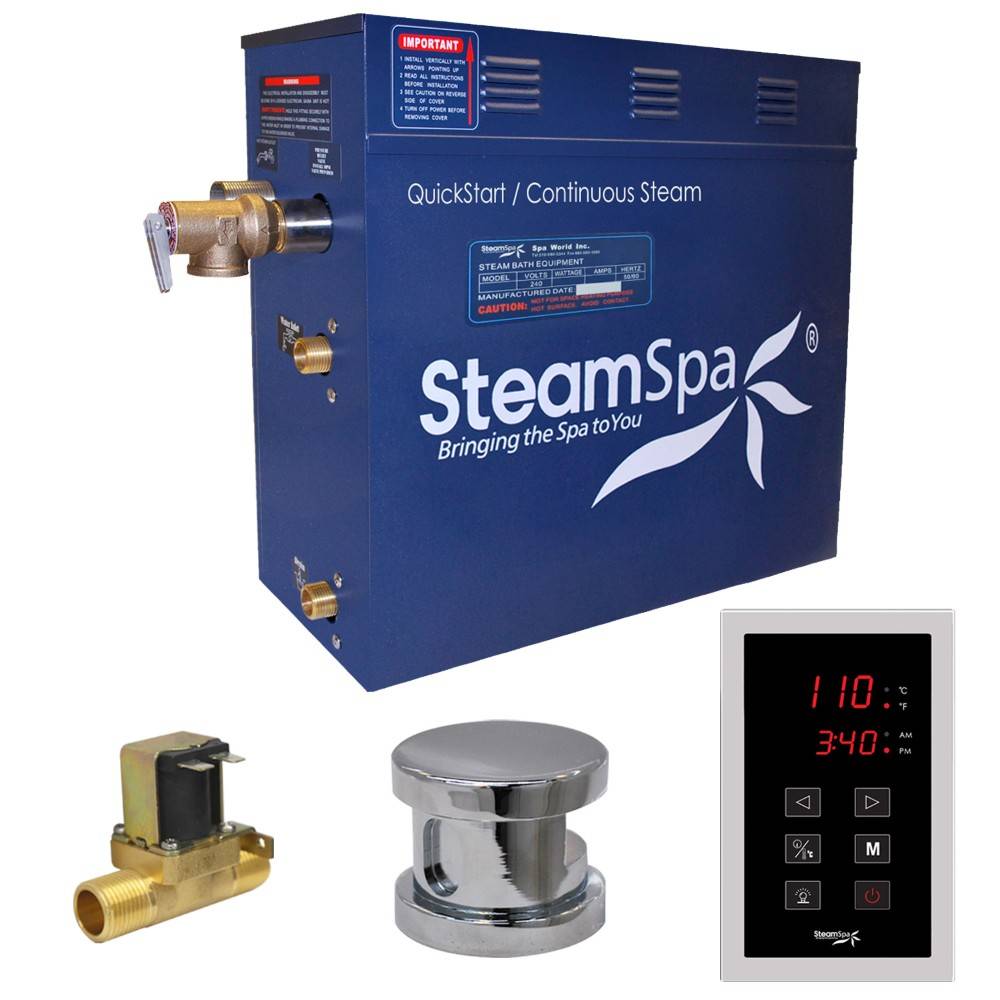 SteamSpa Oasis 9 KW QuickStart Acu-Steam Bath Generator Package with Built-in Auto Drain in Polished Chrome OAT900CH-A