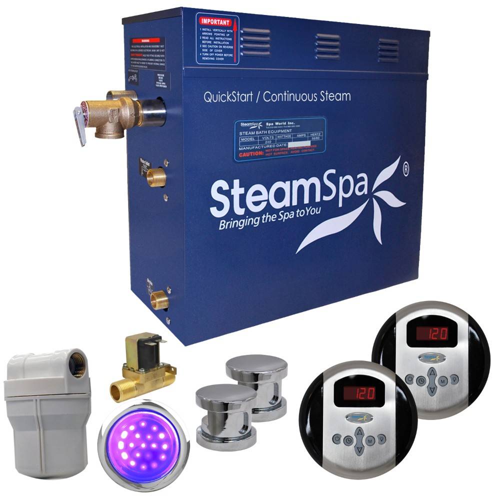 SteamSpa Royal 10.5 KW QuickStart Acu-Steam Bath Generator Package with Built-in Auto Drain in Polished Chrome RY1050CH-A