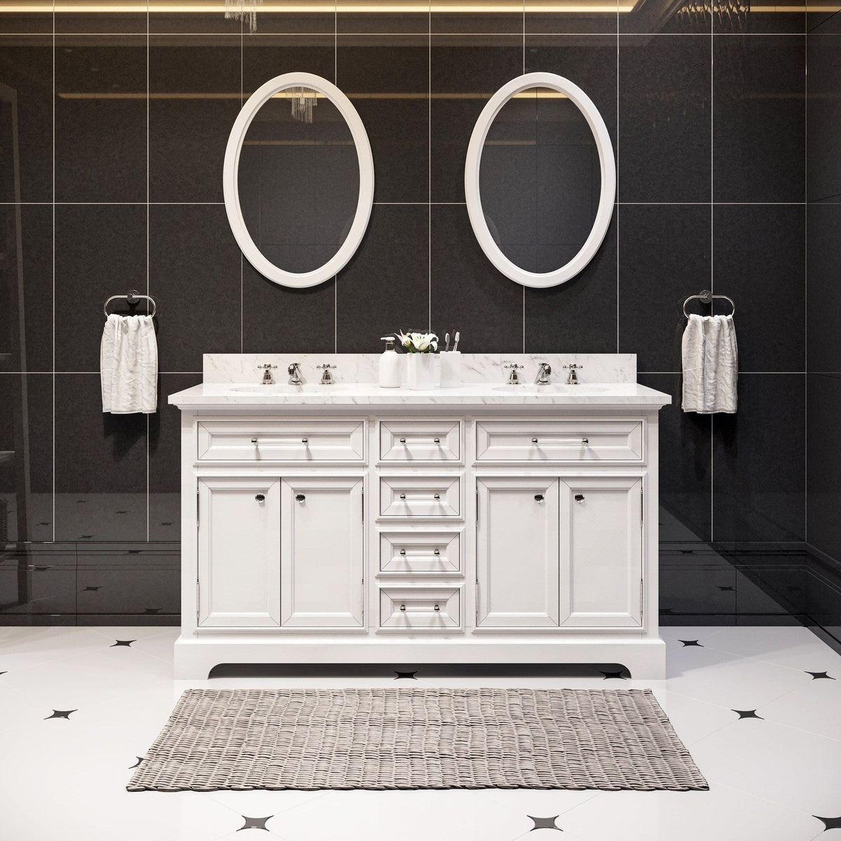 Water Creation Derby 60" Pure White Double Sink Bathroom Vanity From The Derby Collection