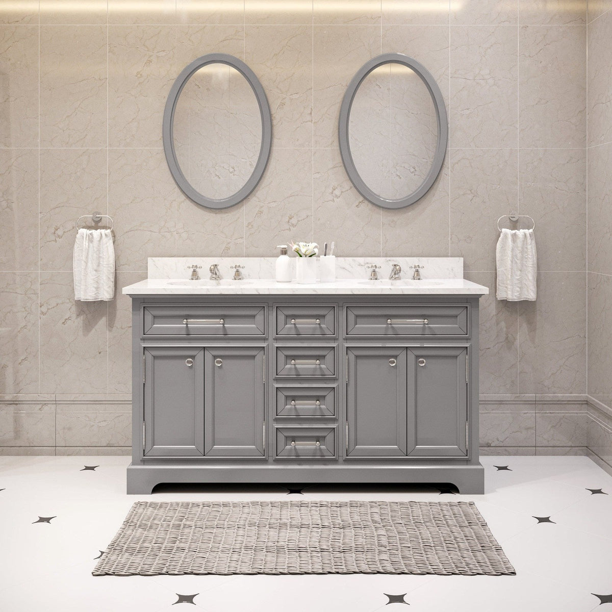 Water Creation Derby 60" Cashmere Grey Double Sink Bathroom Vanity From The Derby Collection