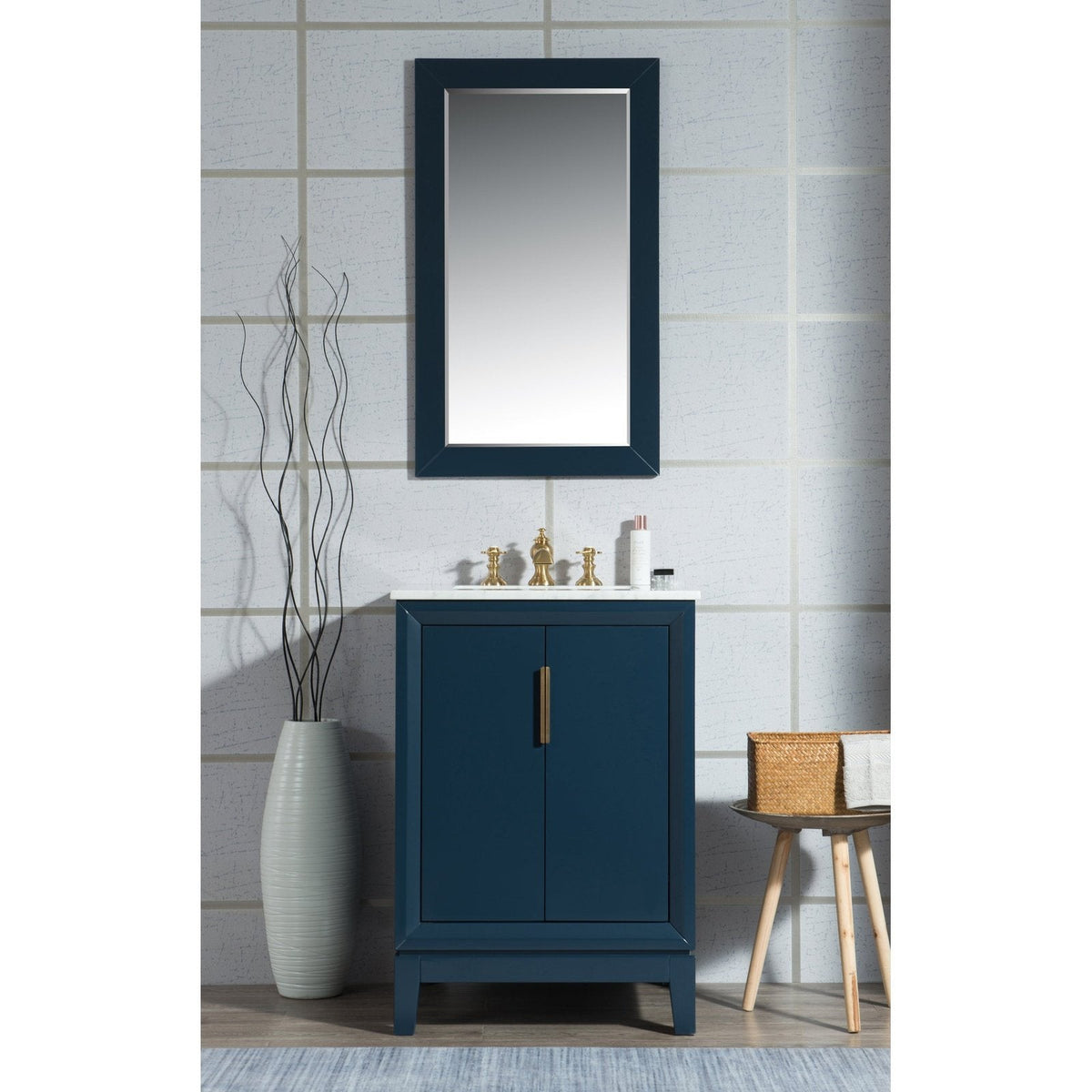 Water Creation Elizabeth 24" Single Sink Carrara White Marble Vanity In Monarch Blue