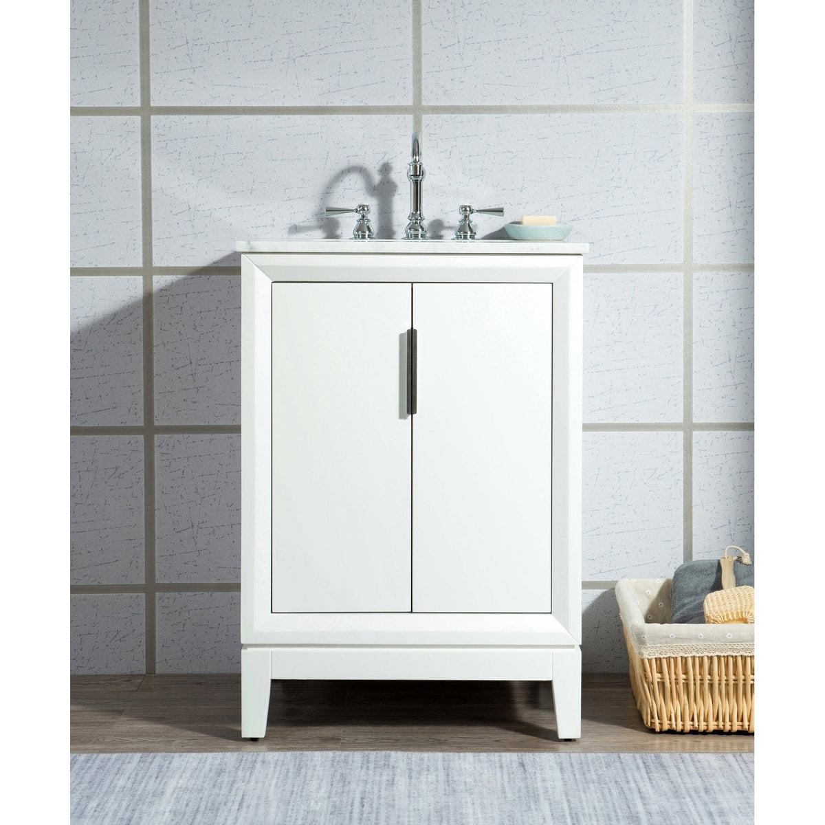 Water Creation Elizabeth 24" Single Sink Carrara White Marble Vanity In Pure White With Lavatory Faucet(s)