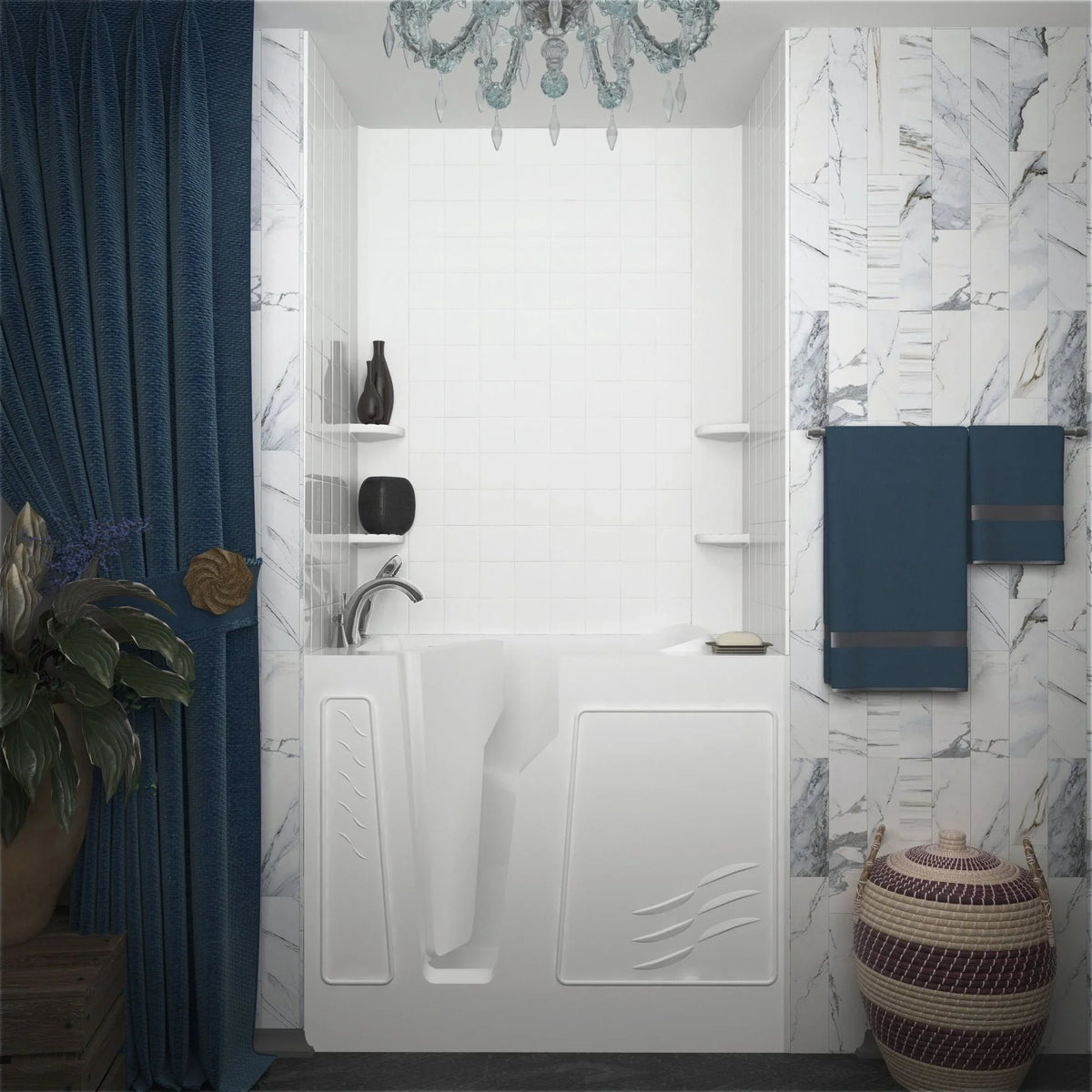 MediTub 4 in. Tiling Walk-in Bathtub Wall Surround System in White HDWX-SQ04WHG