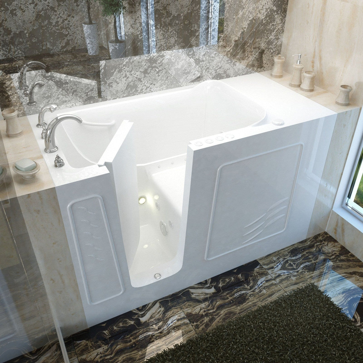 MediTub  Walk-In 30 x 60 Left Drain White Whirlpool & Air Jetted Walk-In Bathtub 3060WILWD