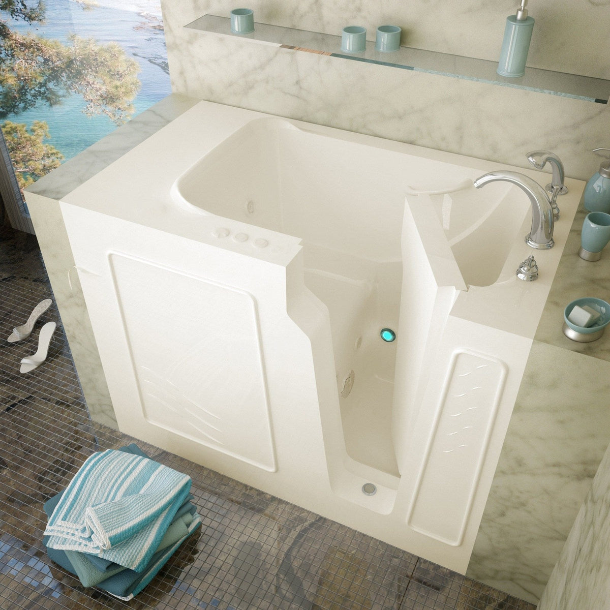 MediTub  Walk-In 29 x 52 Left Drain Biscuit Whirlpool Jetted Walk-In Bathtub 2952LBH
