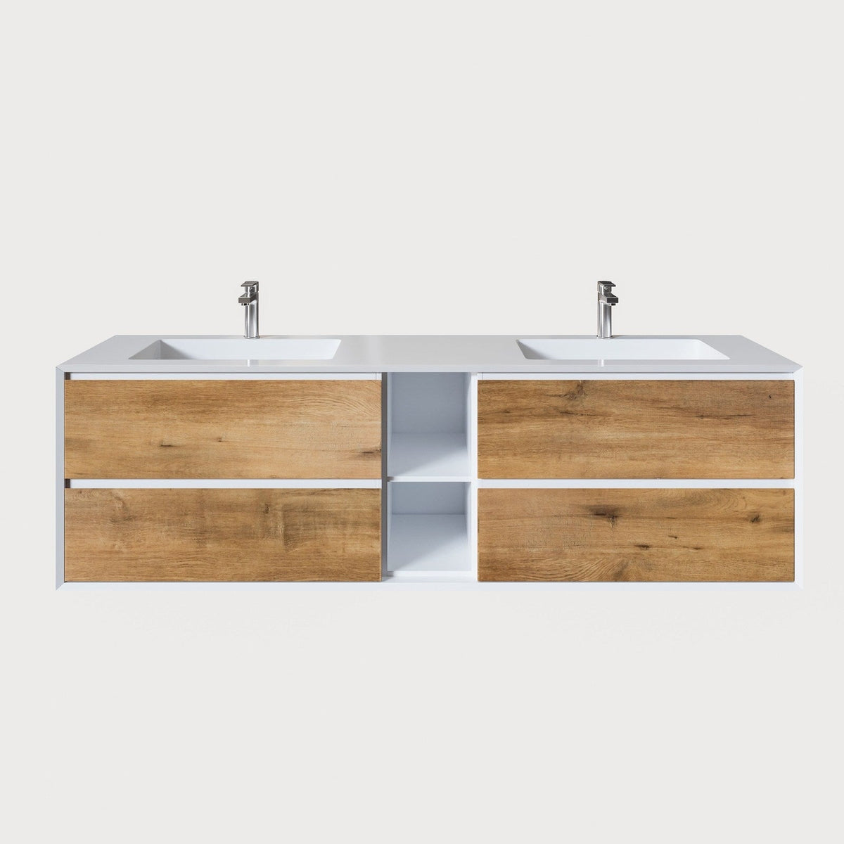 Eviva Vienna 75" Wall Mount Double Sink Bathroom Vanity with White Integrated Acrylic Top